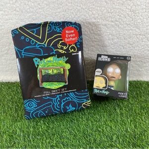 Jay Franco Rick and Morty Full Sheet Set 4 Piece Black Blue and Morty Light Lamp